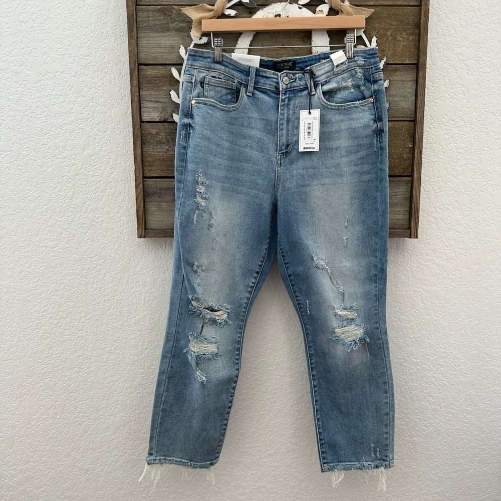 Judy Blue 90’s slim straight distressed stretchy denim jeans size‎ 15/32 NWT